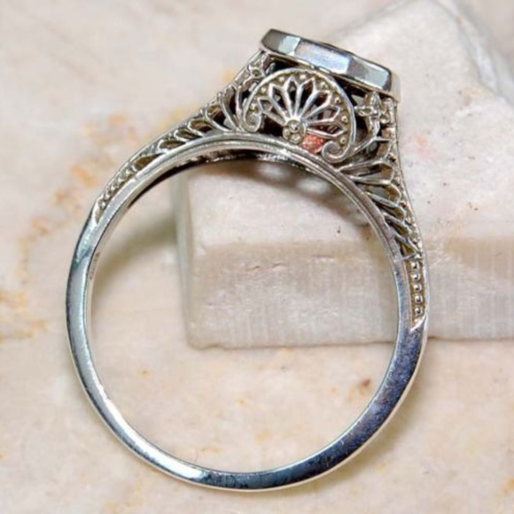 1CT Fire Garnet 925 Silver Art Deco Ring  Size 7 - Picture 3 of 3